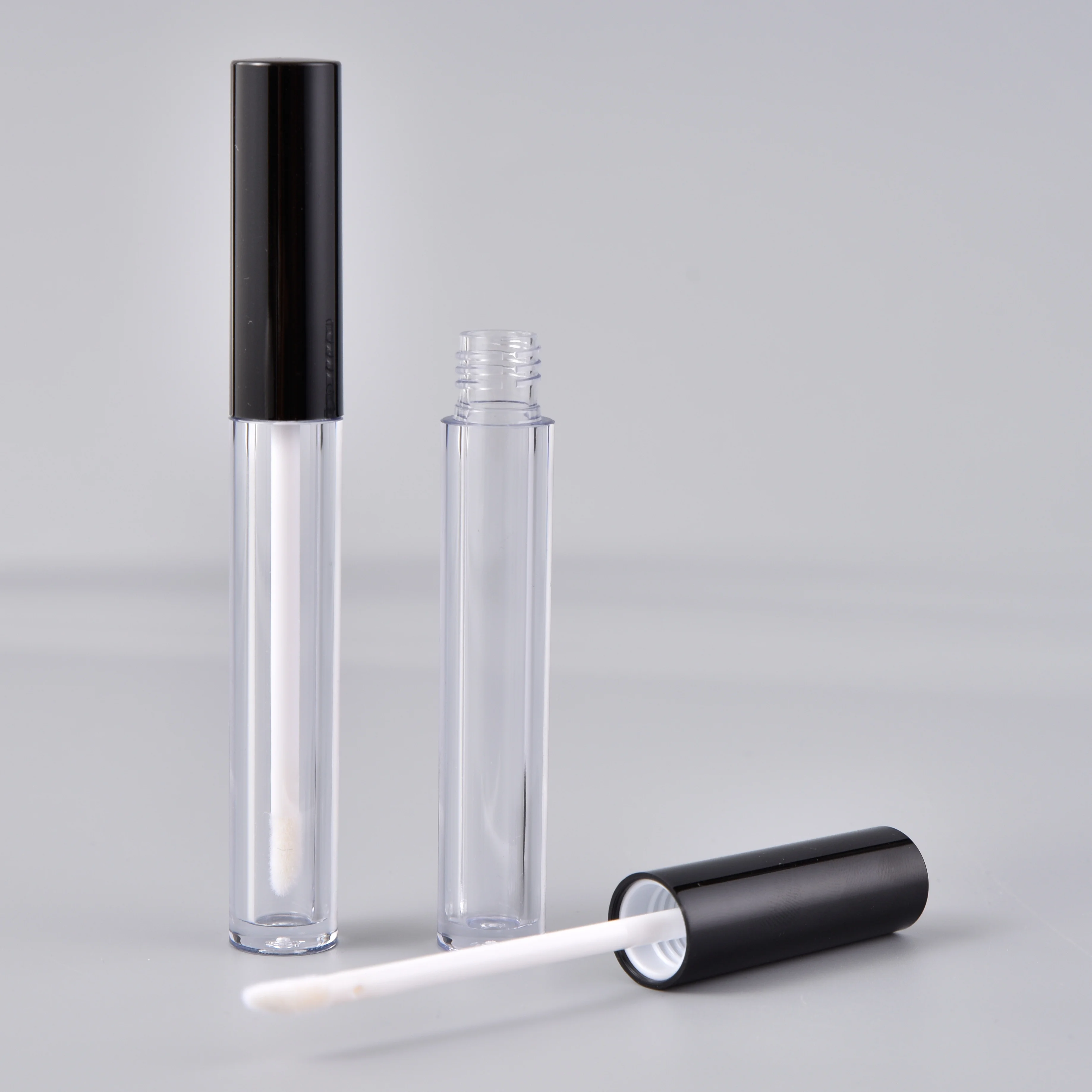 Black Lid 5 ml Frosted Clear Empty Lip Gloss Lipgloss Tubes 5ml Black Round Small With Private Logo