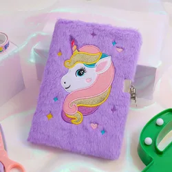 Notebook Lock Adorable Dairy Unicorn Cover Girls Gift Fluffy Lovely Diary Cartoon Paper Notepad Plush Child