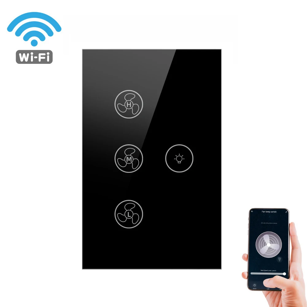 
XSDTS Tuya Wifi Smart Touch Fan Switch Ceiling Lamp Wall US On Off Timer Speed Remotely Control For Alexa Google Home 