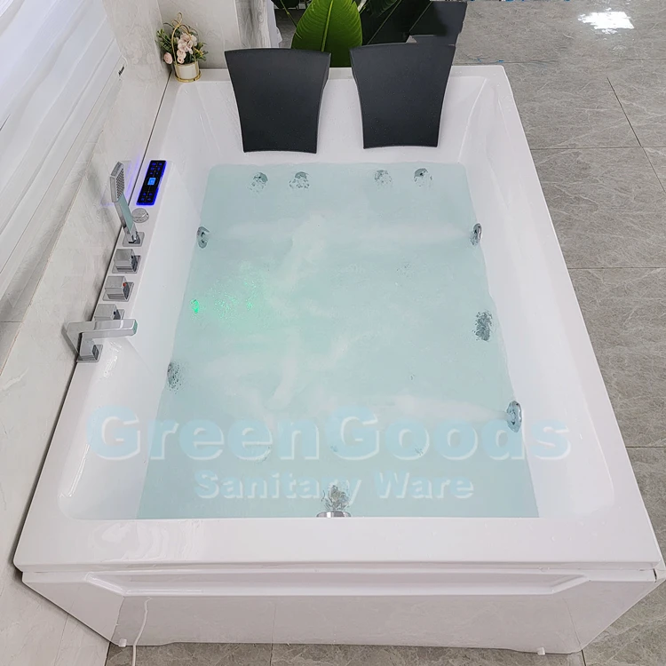 CE Modern Bathroom Two Seat Rectangular Hydro Spa Big Bath Tub 2 Person Jets Massage Surf Whirlpool Bathtubs with Glass