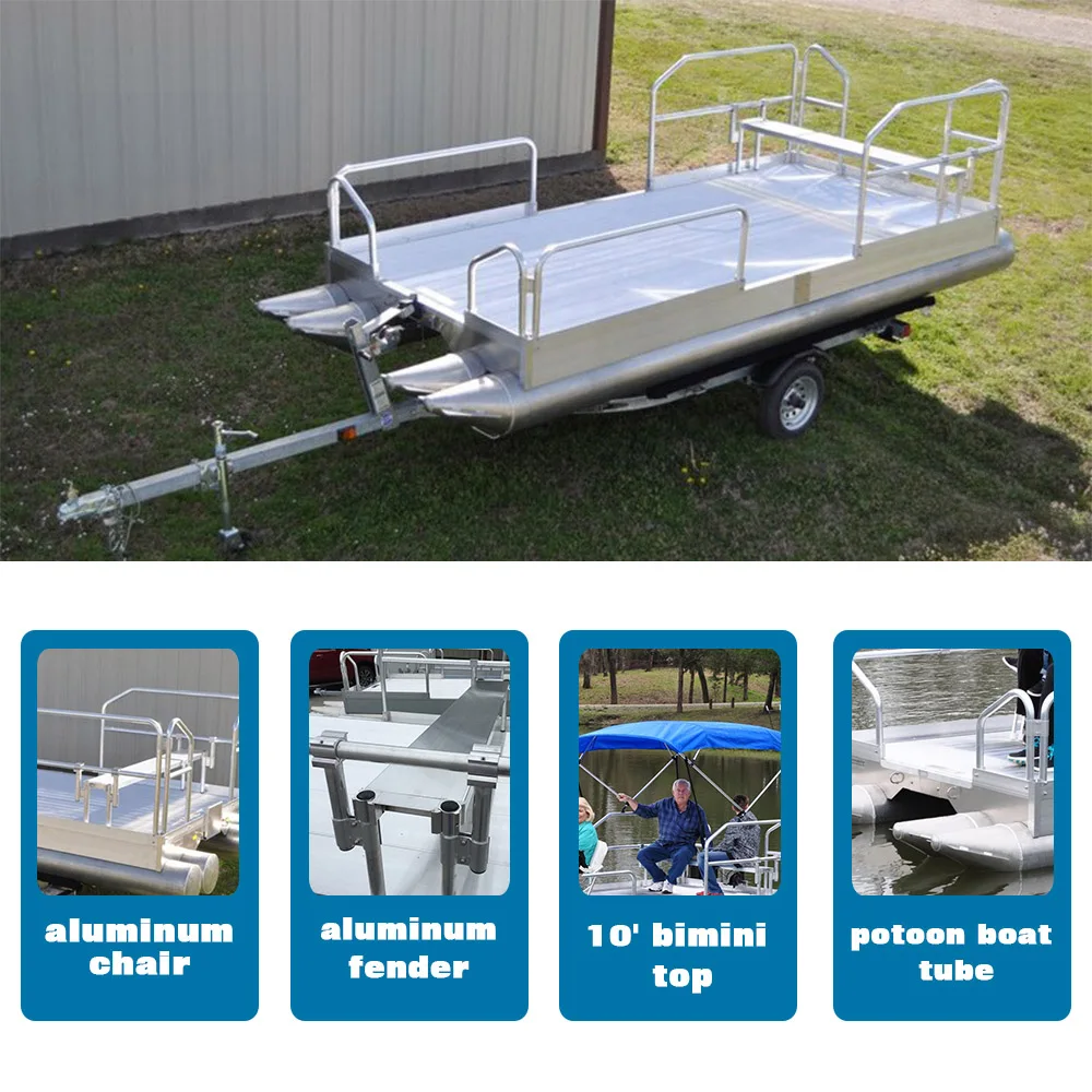 Kinocean 15ft Aluminum Pontoon Sport Yacht Electric Water Sport Boat Fishing Lake Leisure Outboard Engine Combo Outdoor Floating