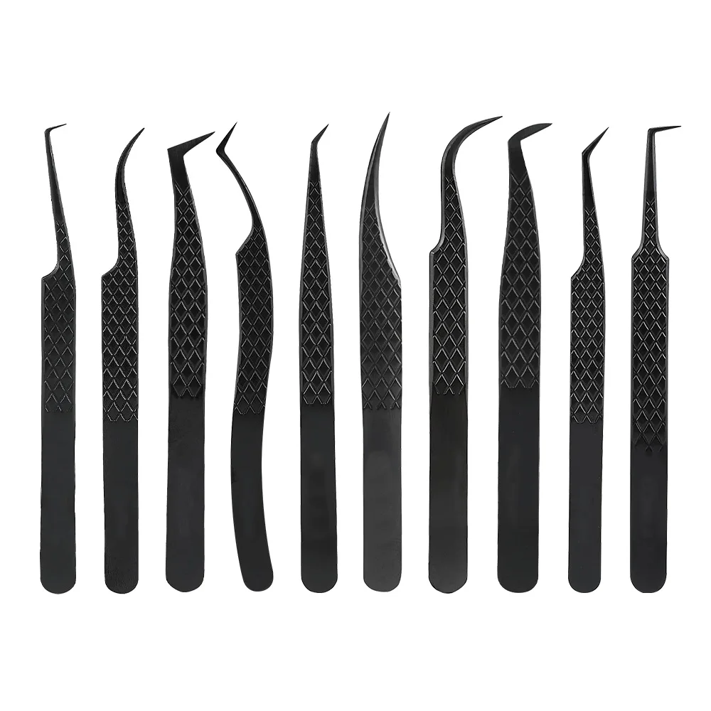 BlackLash Tweezers for Eyelash Extensions, Diamond Grip 90 Degree Fiber Tip Volume Lash Extension Tweezers,Black