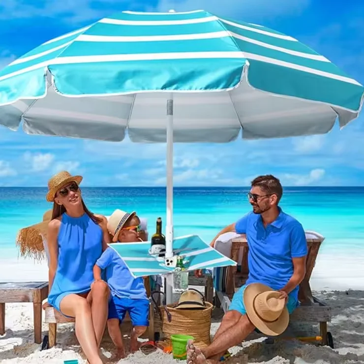Custom Beach Umbrella Parasols with sand anchor , UV 50+ Protection Outdoor Sunshade Umbrella with Carry Bag for Patio Garden