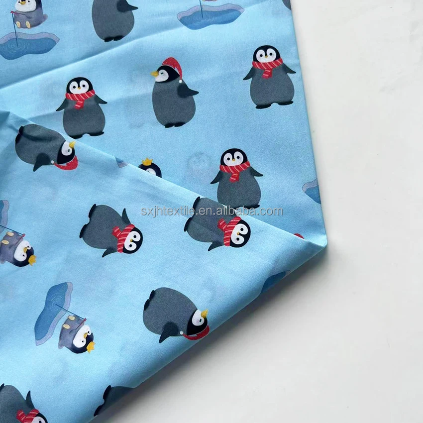 Wholesale Custom digital printed penguin design on 100cotton poplin fabric for kids