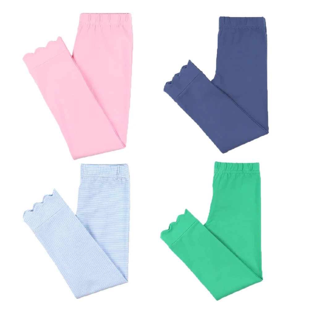 Wholesale cotton knitting scalloped kids girls leggings fall plain color children baby girl trousers
