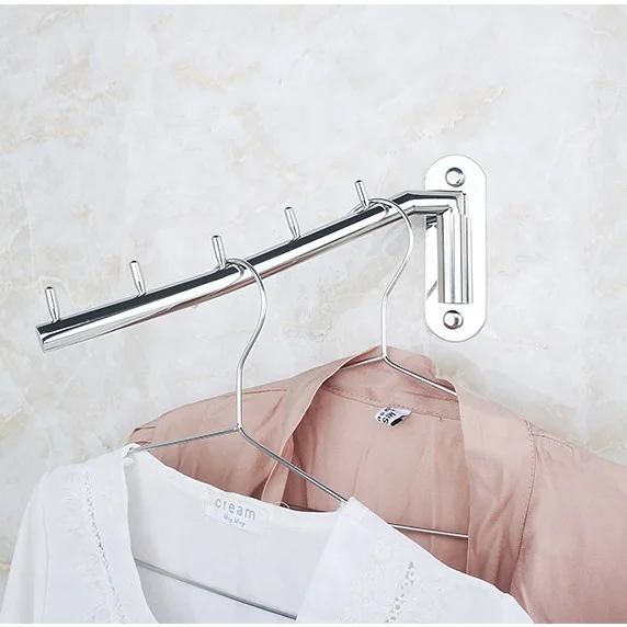 Folding Wall Mounted Clothes Hanger Rack Clothes Hook Stainless Steel with Swing Arm Holder Clothing Hanging Closet Organizer