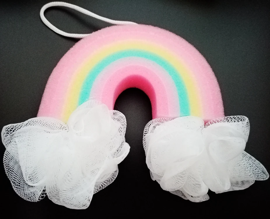 2023 Hot Sale Rainbow Shape Bathing Sponge with Mesh Puff Cute Shower Sponges for Kids baby Colorful Soft Body Scrub Bath Sponge