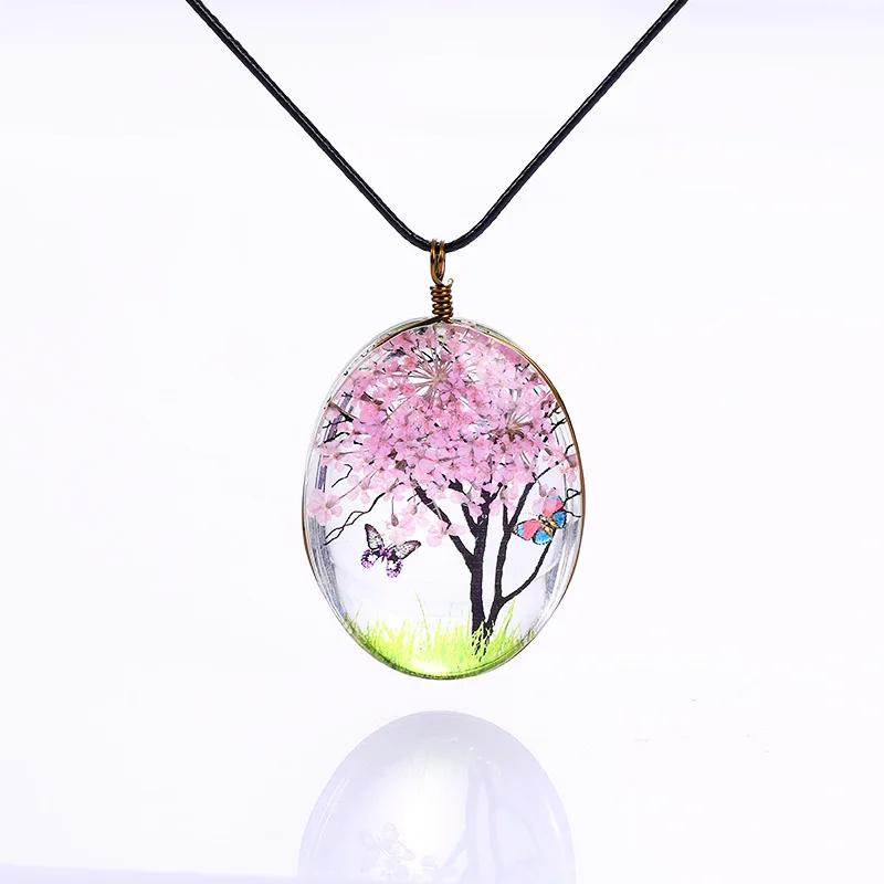 YAN XING dried flower necklace ladies plant accessories natural handmade creative oval glass