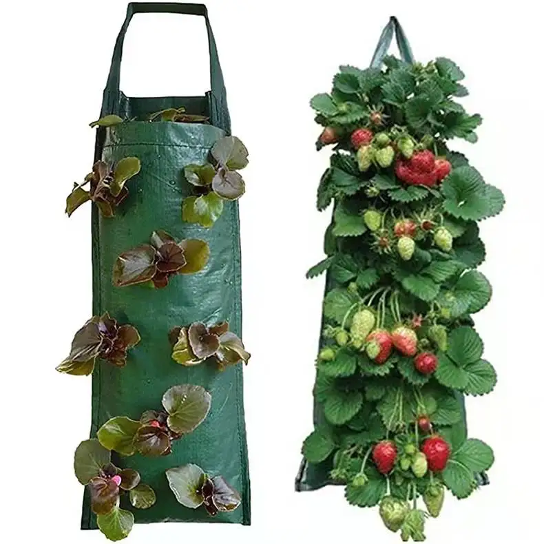 Strawberry Planting Bags Garden Plant Grow Bags Hanging Planter Pot Potato Plants Support For Veg Herbs Flowers
