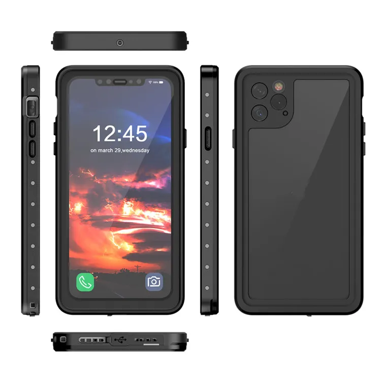 
2019 custom logo 360 transparent phone back cover TPU PC ip68 waterproof shockproof cell phone case for iPhone 11 pro max 