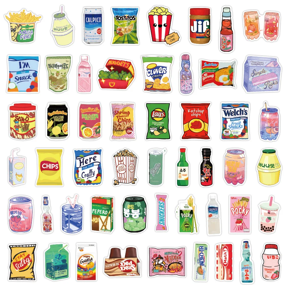 100PCS Snack Packaging Graffiti Stickers Decorated Suitcase Guitar Sticker Notebook Lunch Box Diy Waterproof Stickers Wholesale