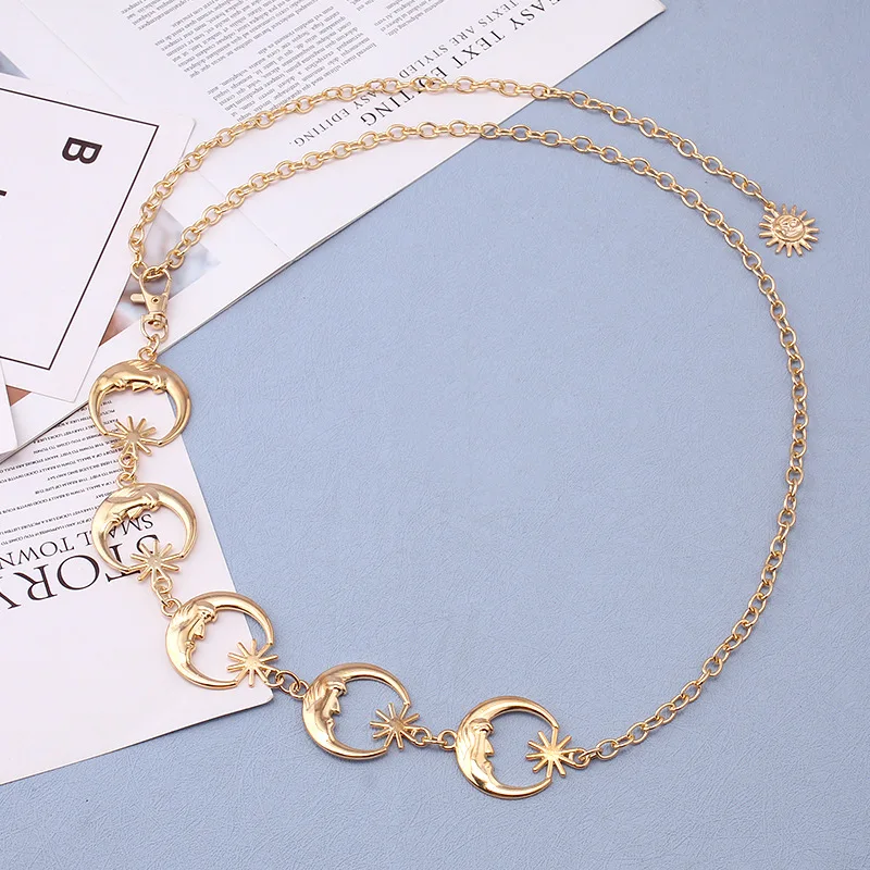 Fashion Clothes Accessories Moon Star Metal Waist Chain Belt Hip Hop Punk Crescent Body Chain