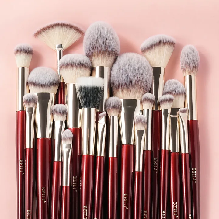 2024 Trending Custom 30pcs Burgundy Red/Gold Professional Makeup Brushes Private Label High Quality Synthetic Makeup Brush Set