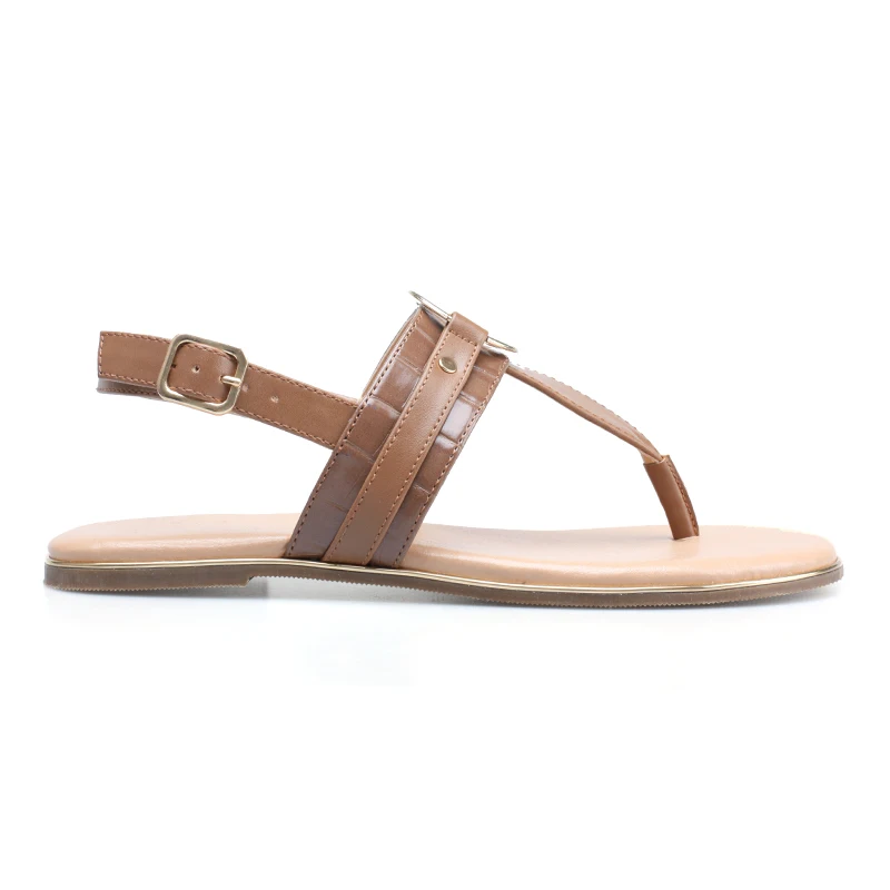 2023 The women fashion fancy slip on T strap soft insole buckle elastic flat sandal shoes