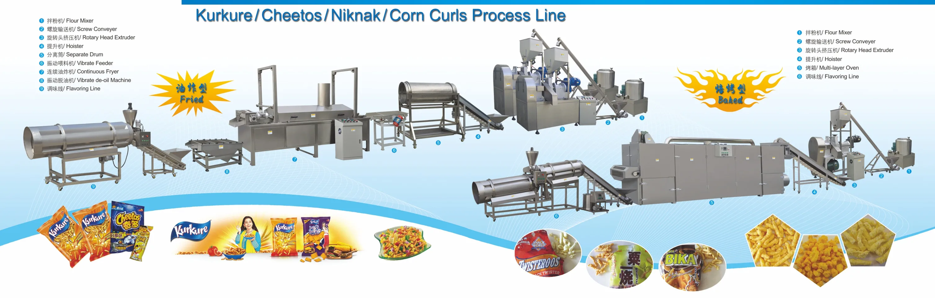 Cheetos Kurkures NikNaks Production lines Various capacity,customize,dryer,fryer