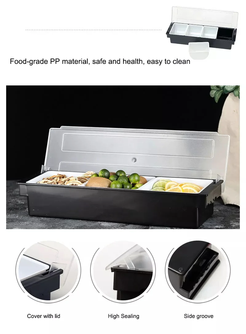 Condiment Container Lid Ice Chilled Condiment Server Ice Tray Fruit Veggie & Condiment Caddy Plastic Garnish Station