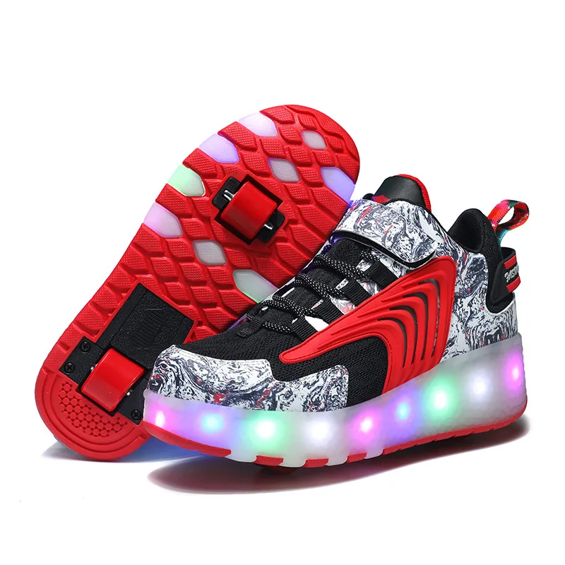 USB Charge Light Wheel Roller Skate Shoes Shiny Luminous Shoes Girls Boy Led Two Wheels Kids Roller Skate Shoes With Light