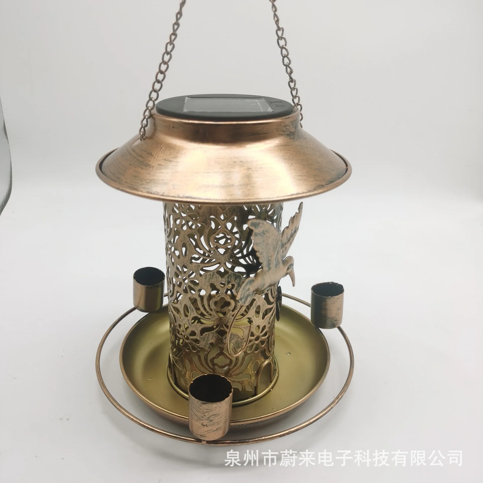 Bird water feeder outdoor tree hanging type solar hand blown Iron art hanging decoration humming bird feeder