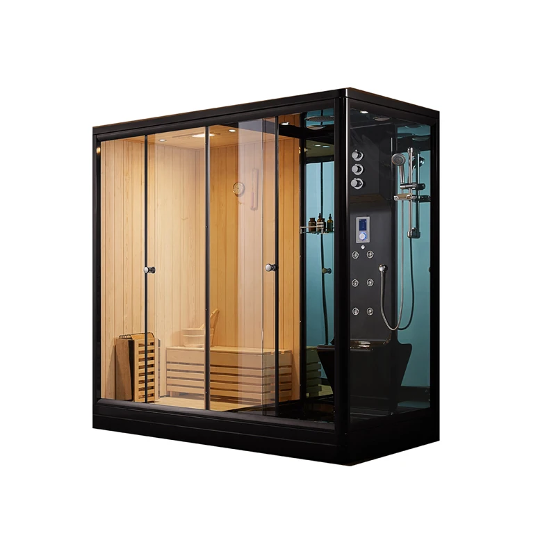 Traditional Black steam Sauna Room Indoor Shower Combo Hemlock Finland Wood Dry Sauna Bath Steam Sauna Combined Room