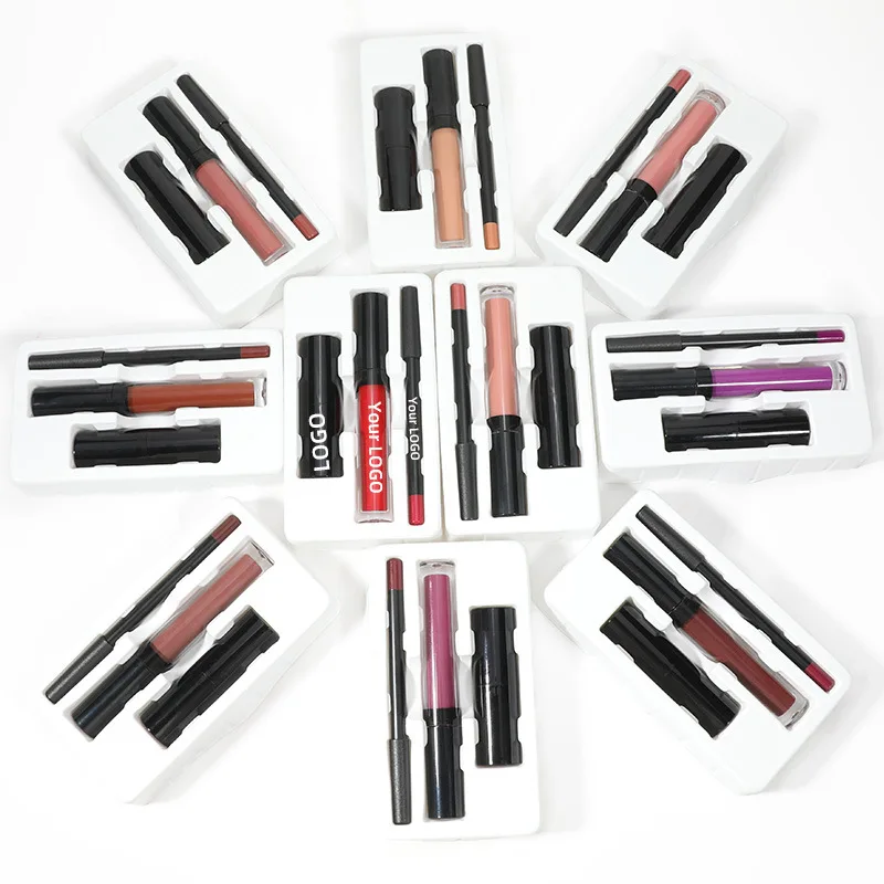 3 pcs lipstick set lip liner and liquid lipstick lip makeup
