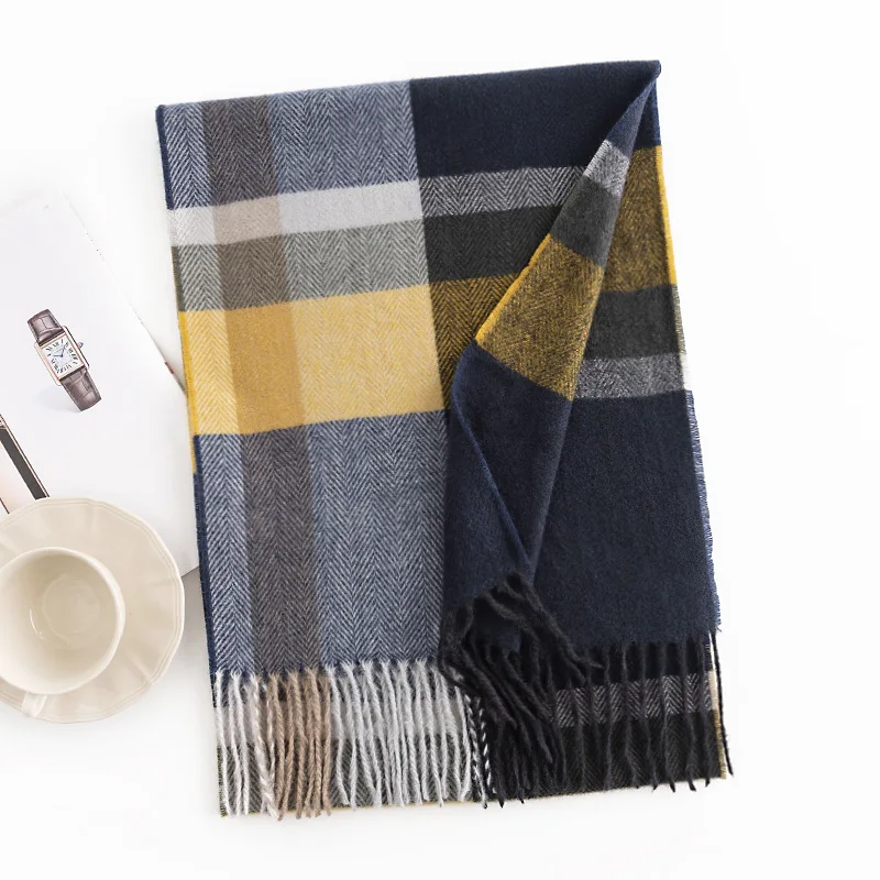 Classic brand soft luxury winter plaid imitate check cashmere women men scarf