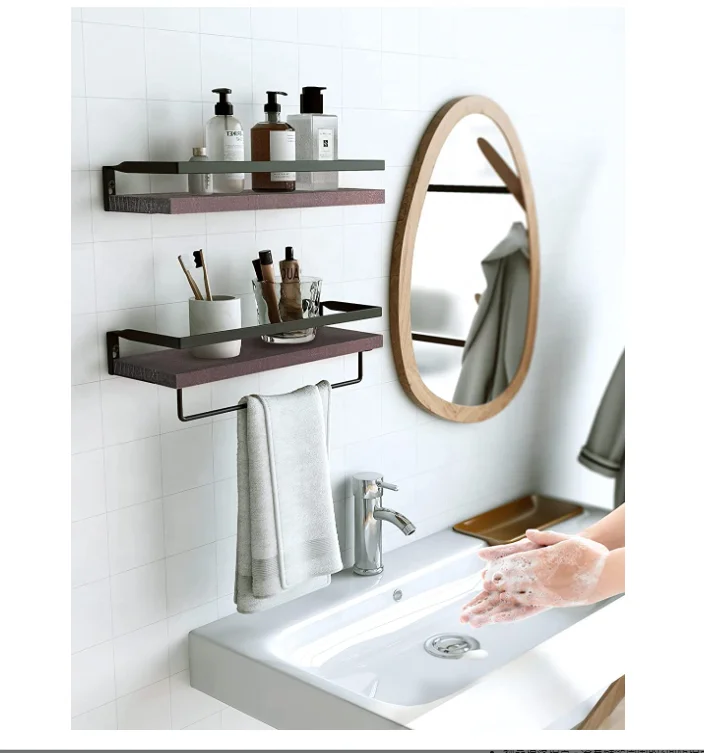 Towel Rack Floating Shelves for Bathroom Wall Set of 2 Kitchen Spice Rack Wall Mount