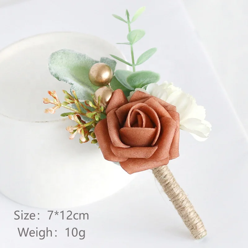Boutonniere Wedding Men Corsage Silk Artificial Flower Wrist Flower Bracelet Corsage Brooch For The Wedding Party Prom Accessory