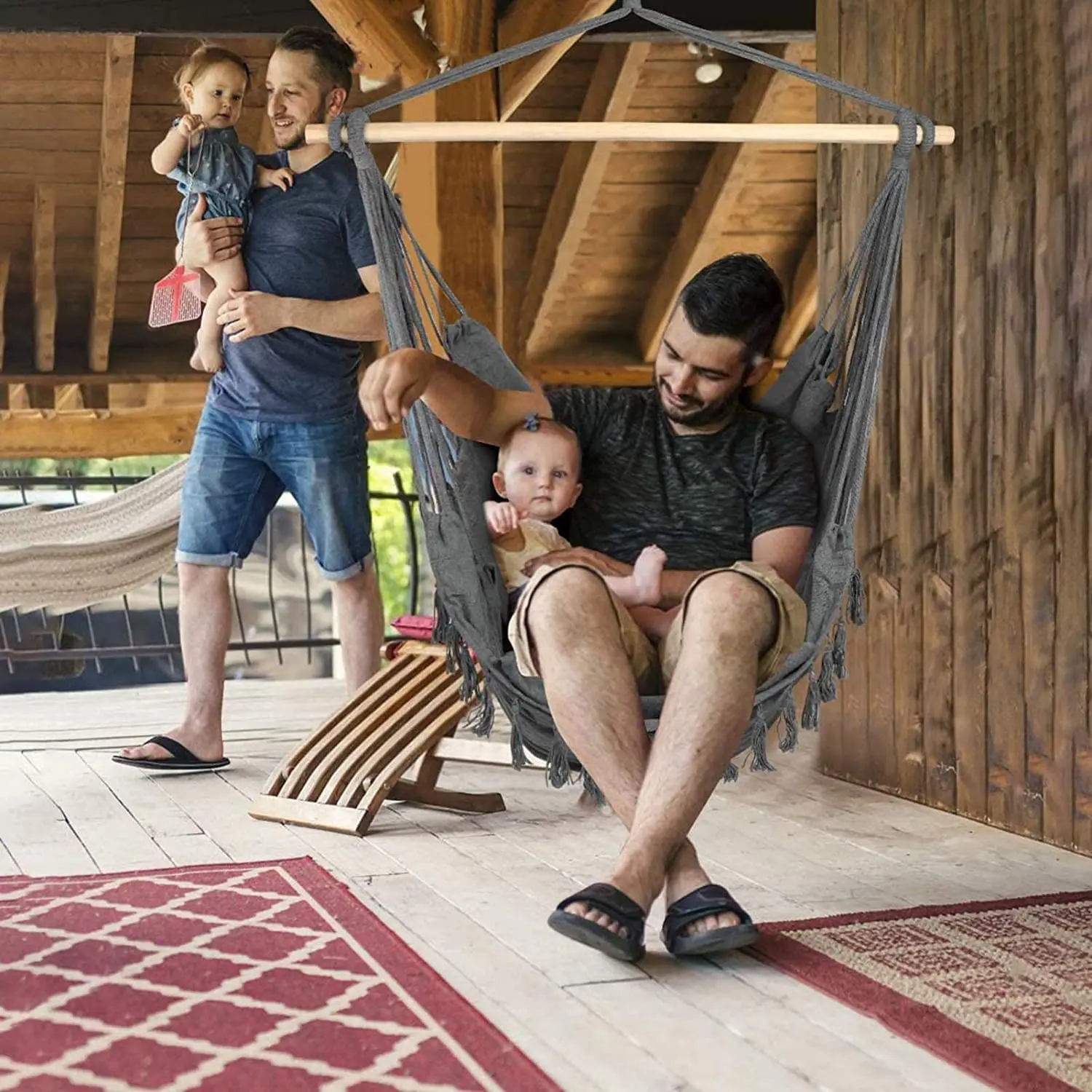 Hammock Chair Swing Hanging Chairs Rope Swing Seat with 2 Pillows and Stick Perfect for Outdoor/Indoor