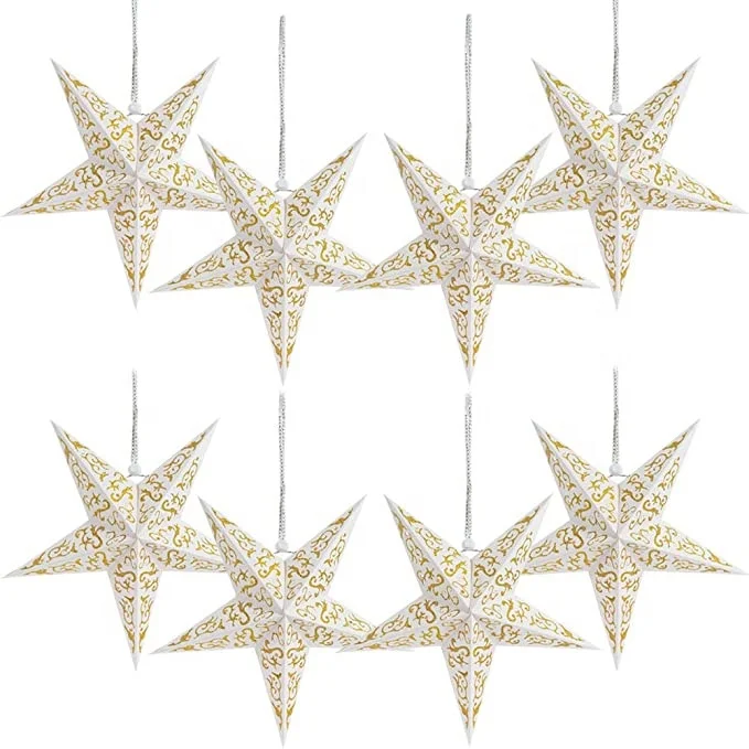 Paper Star Lamp golden and white color Lampshade Cutout Design led Home Decor Christmas Window holiday light curtain light