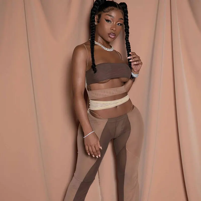 
2021 New Arrival Club Wear Solid Color Block Romper Mesh Jumpsuit For Women 