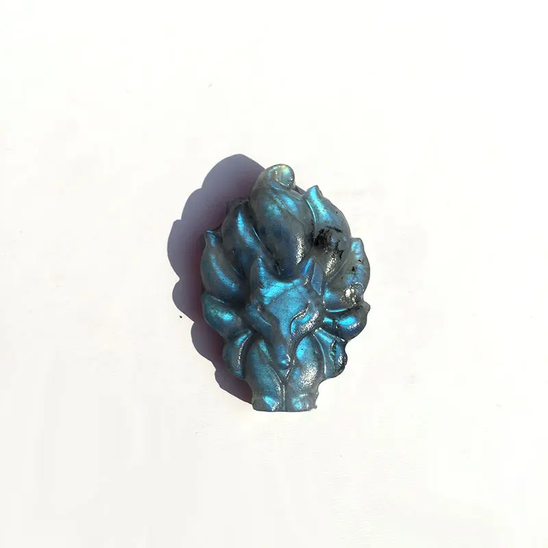 Оптовая продажа, Редкий Натуральный красивый лабрадорит, подвеска в виде лисы с девятью хвостами, резьба по лунному камню