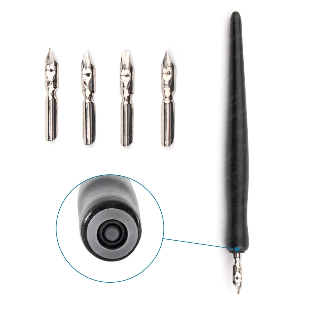 SINOART Oblique Calligraphy Pen Set With 5 Replaceable Nibs Comic Dip Pen Set Stainless Steel Calligraphy Pen Nibs