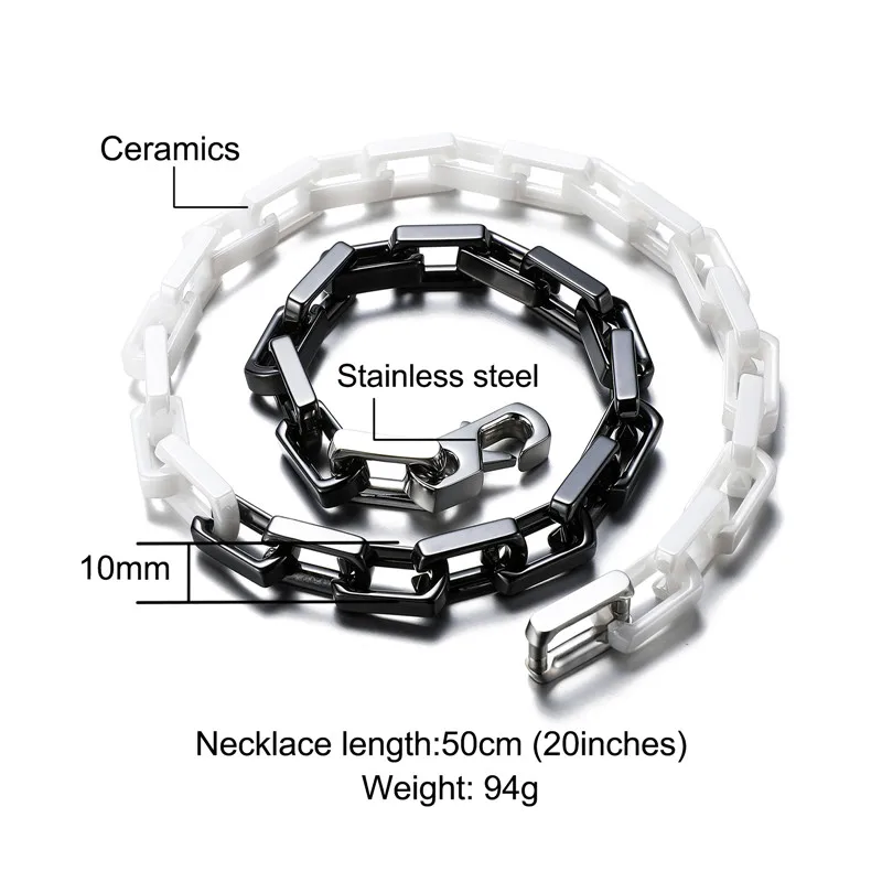 2022 New Arrival Titanium Steel Jewelry Pink Black White Ceramic Coated Chunky Rectangular  Link Chain for Men and Women Jewelry