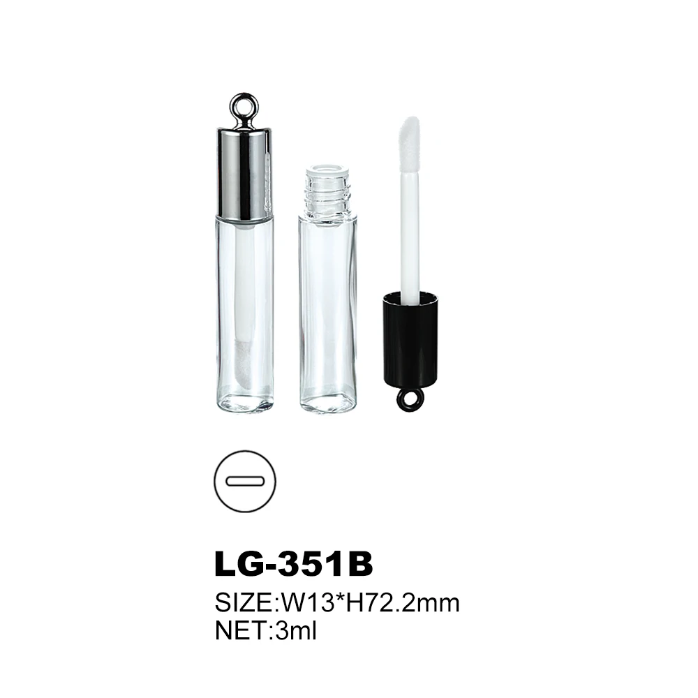 Custom logo empty pink lipgloss tube with round keychain lip gloss containers with wand for cosmetic tube