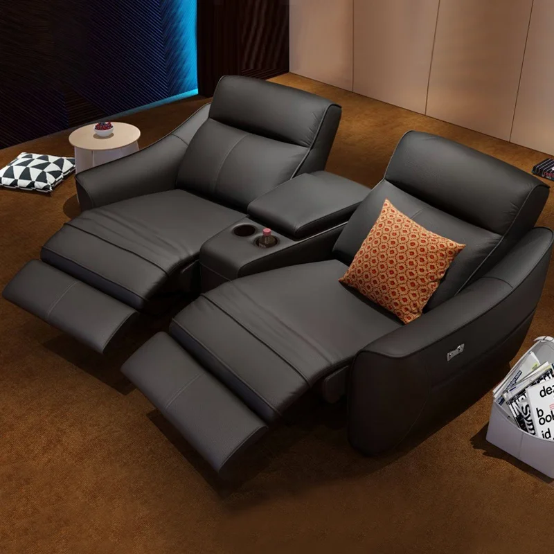 High quality luxury home furniture set  living room designs cream power leather home theater cinema recliner sofa