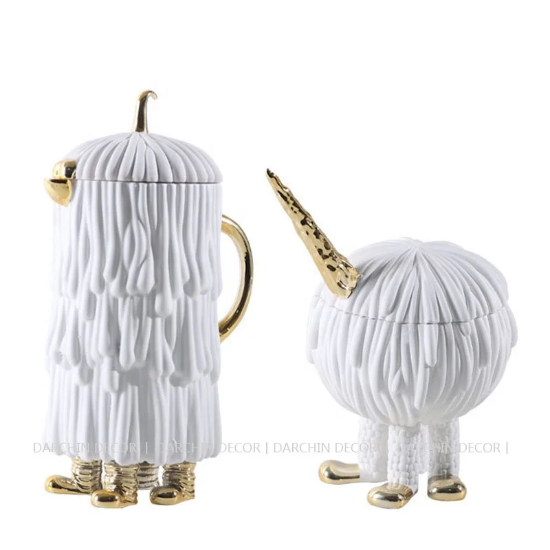 Modern White Resin Cartoon Unicorn Storage Jar Decoration Bookcase Sculpture Wall Cabinet Box Home Ornament