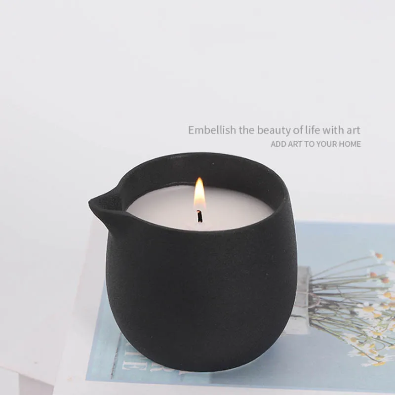 Wholesale Colorful Essential Oil Ceramic Candle Jars Empty Massage Candle Jar with Spout