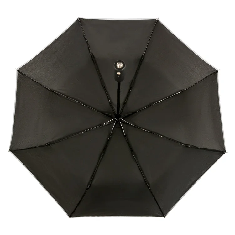 Flashlight rotatable handle fold umbrella reflective edge safe  umbrella