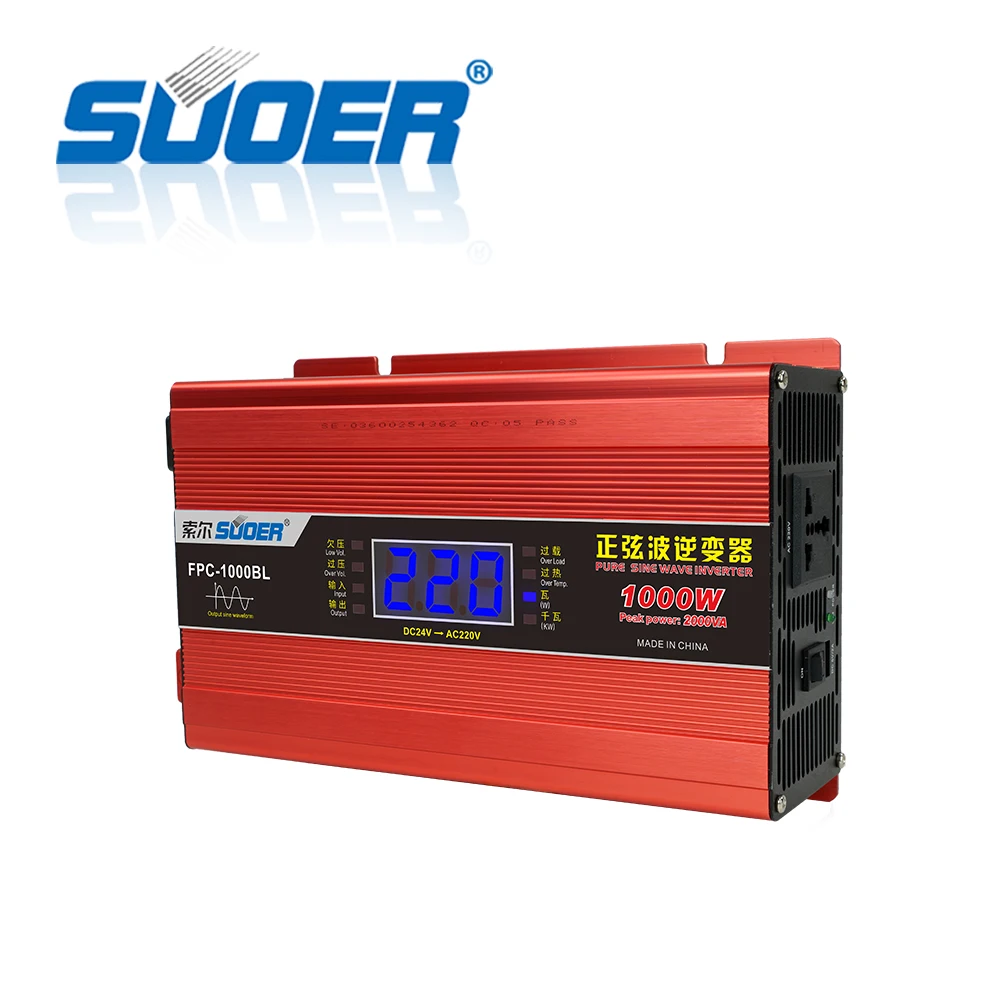 Suoer High efficiency 12v 24v DC to AC 220v Power Inverter 300w 500w 1000W 1500W 2000W Pure Sine Wave Inverter