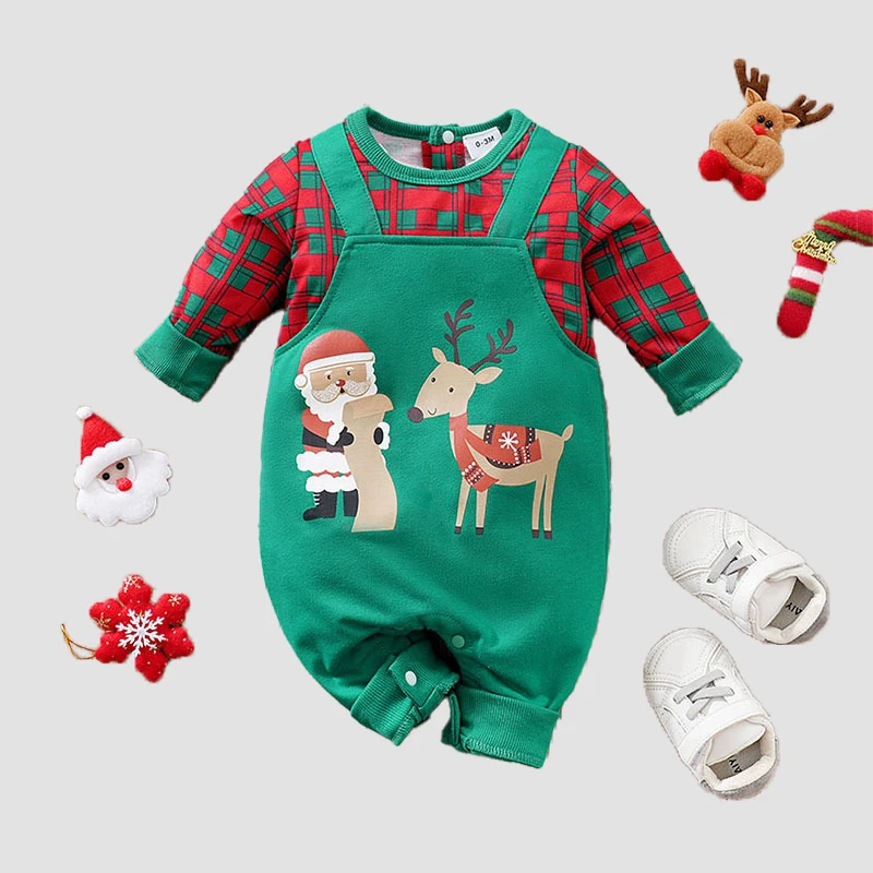 Hongbo custom infant jumpsuit Long sleeved newborn halloween baby pjs Santa Claus 0-12 months baby girl christmas outfit romper
