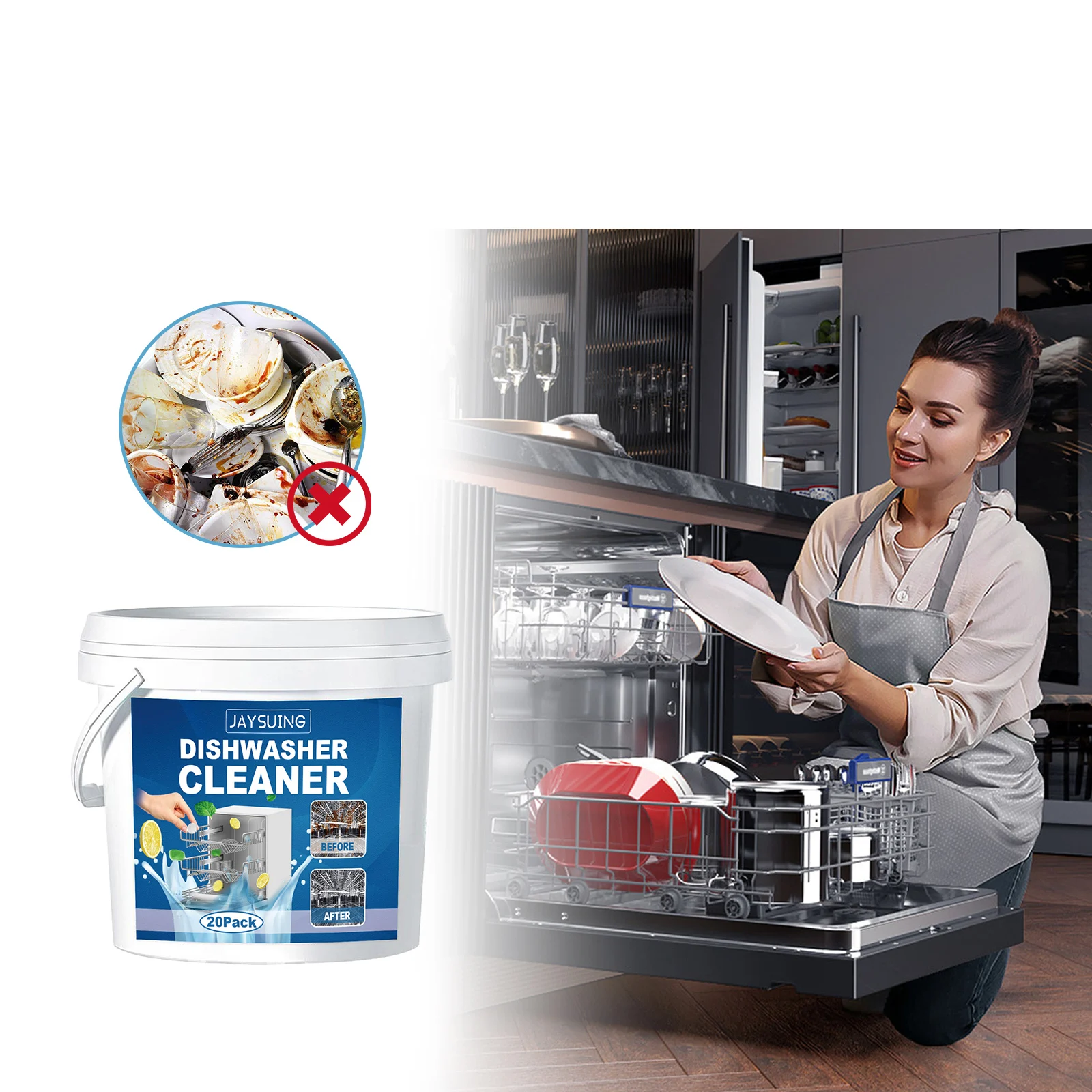 Jaysuing Dishwasher Detergent Sheets Organic Dishwasher Gel Powders Fragrance Dishwasher Cleaner Tablets