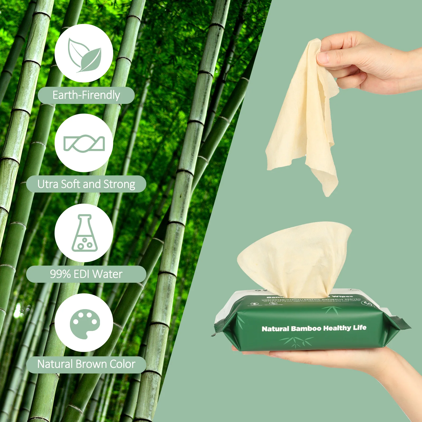 Bamboo Fiber Unbleached Flushable Wet Wipes For Toilet Cleaning Using