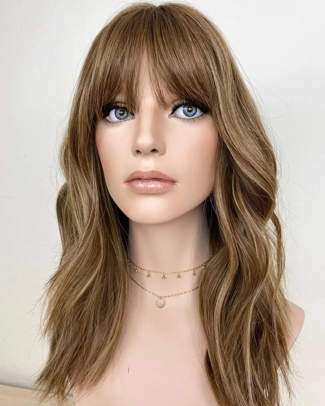 Nifty Bang Wig Style European Human Hair Honey Blonde Balayage Color Lace Top HD Lace Front Silk Fake Scalp Wig For Women