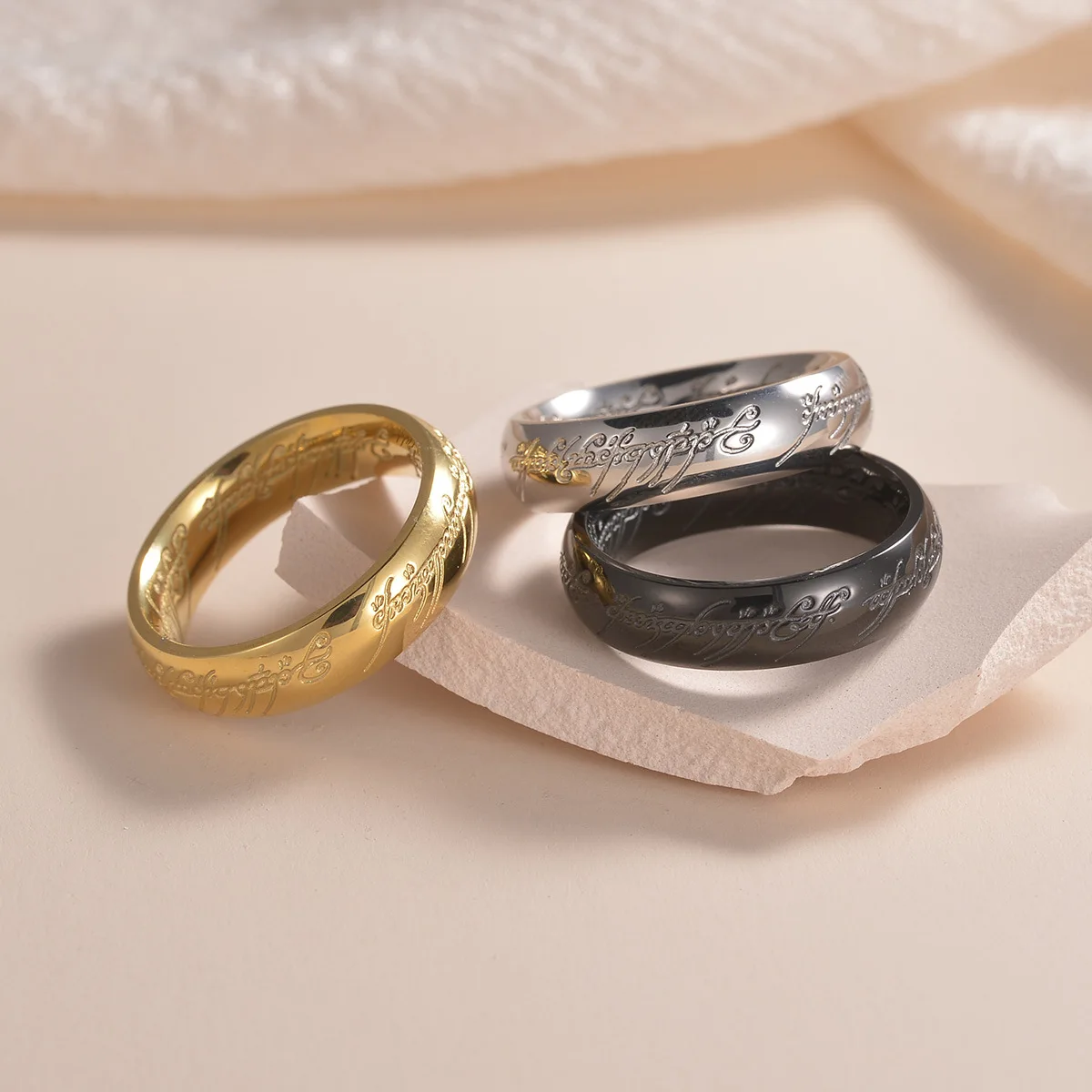 Simple Personalized Hot Sale Gold Silver Black Metal Never Fade Stainless Steel Magic Ring