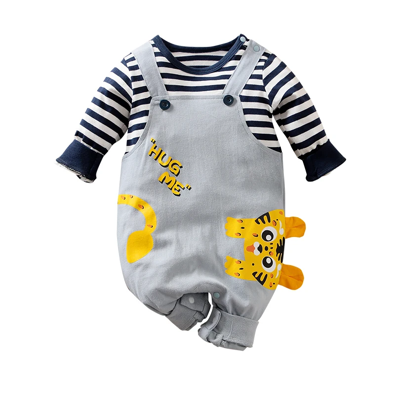 Cute Tiger Stripe Print Overalls Looking Autumn Spring Long Sleeve 100% Cotton Newborn Baby Unisex Clothes Infant Baby Rompers
