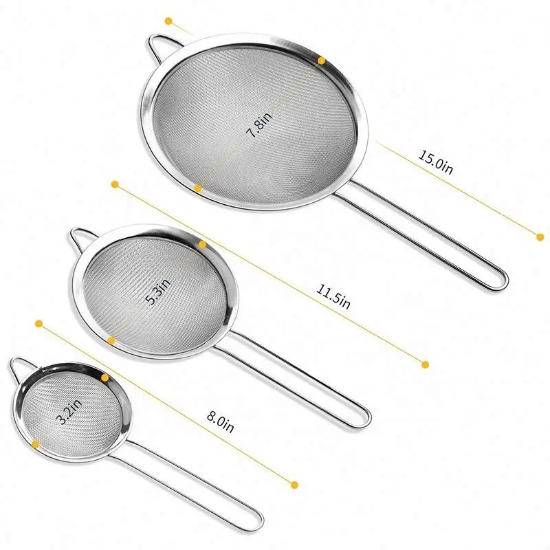 Kitchen Tools & Gadgets Fine Mesh Sieve Long Handle Food Grade Level Stainless Steel Mesh Strainers Colander
