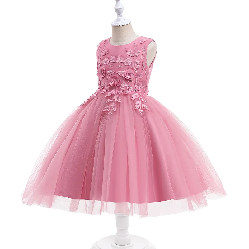 Satin Material Beautiful Girl Party Dress Child Wear Medium Pic Sleeveless Autumn Sustainable Crocheted Girls Boutique Clothing