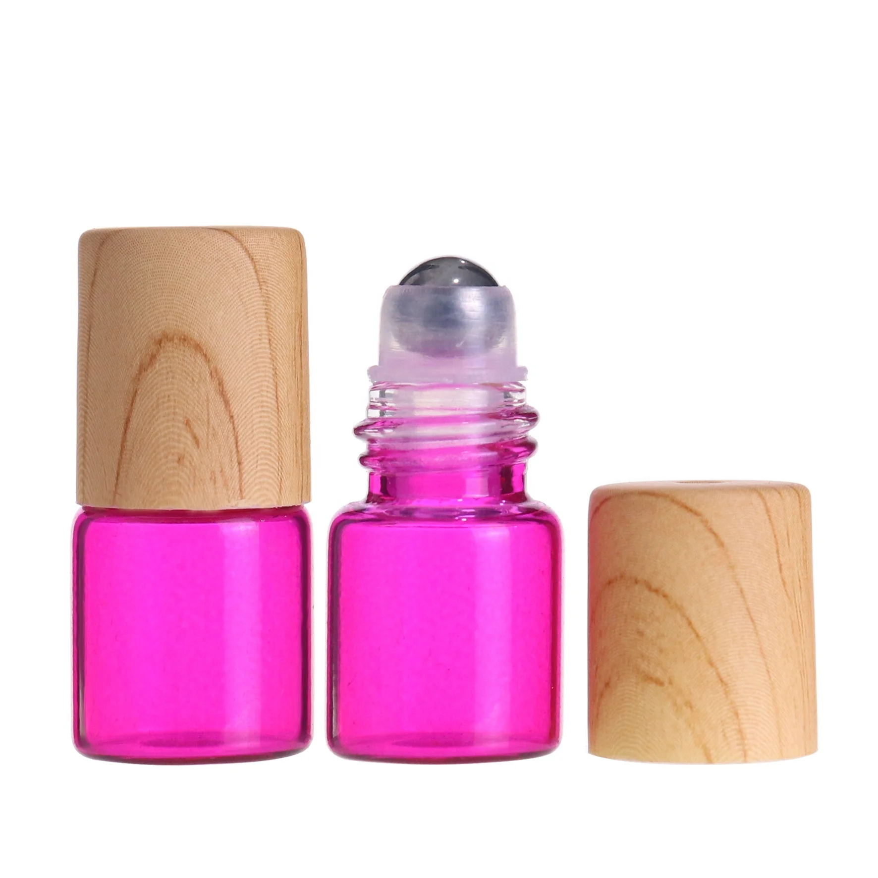 Mini perfume test glass vials 1ml 2ml 3ml small essential oil glass roller bottle with wood bamboo cap