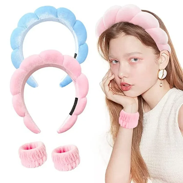 Facial Makeup Spa Headband Twisted Bubble Terry Velvet Skincare Padded Headband Beauty Hair Band Water Ripple for Washing Face