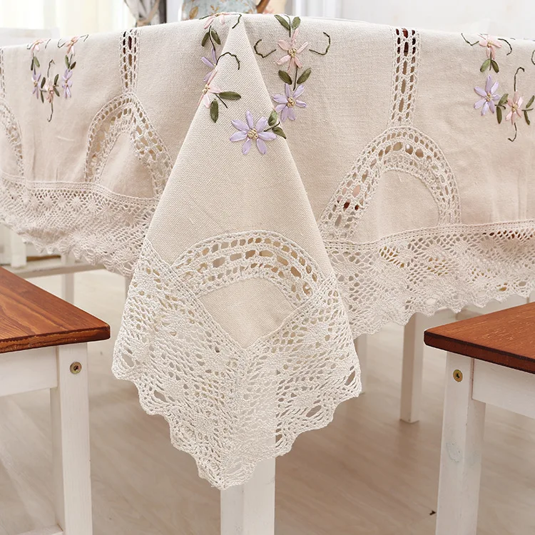 
100 cotton ivory hand embroidery designs washed linen venice lace tablecloth for home 